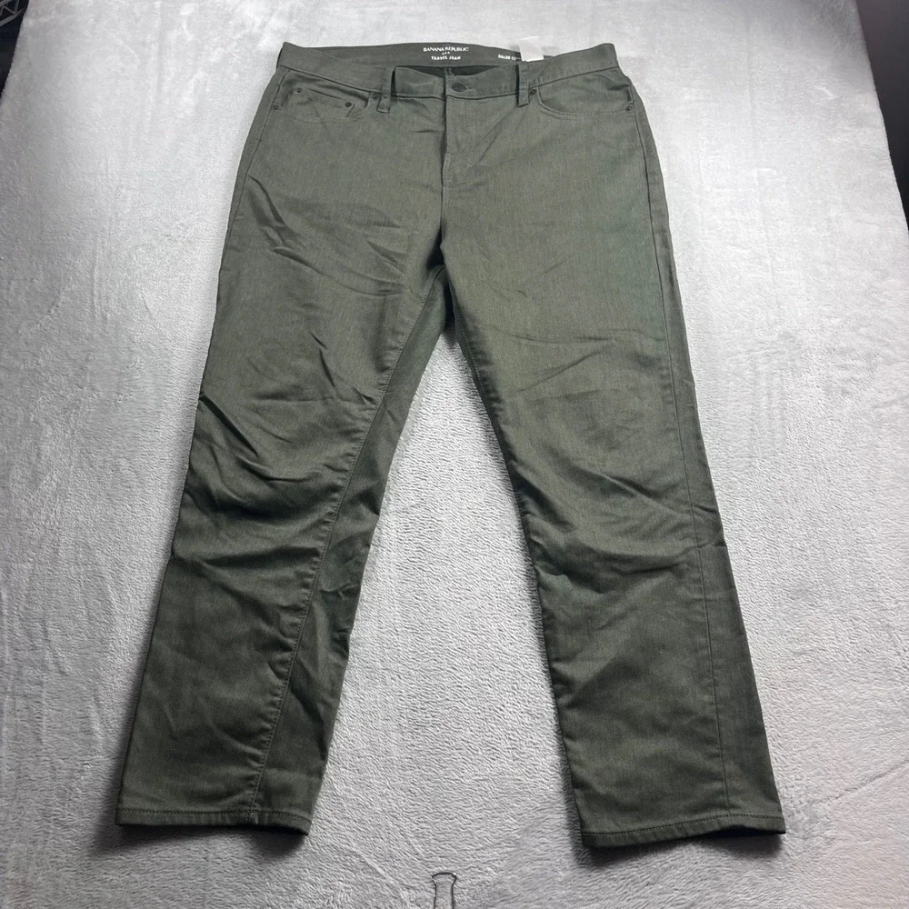 Banana Republic Travel Jean Mens 36x30 Athletic Fit‎ Olive Green Pants 5-Pocket